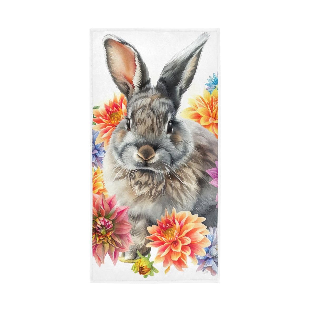 LSRCPD Watercolor Rabbit Colorful Floral Hand Towels, Multipurpose Hand Towels Cotton for Bathroom, Gym, Hotel, Spa 15 x 30 Inches