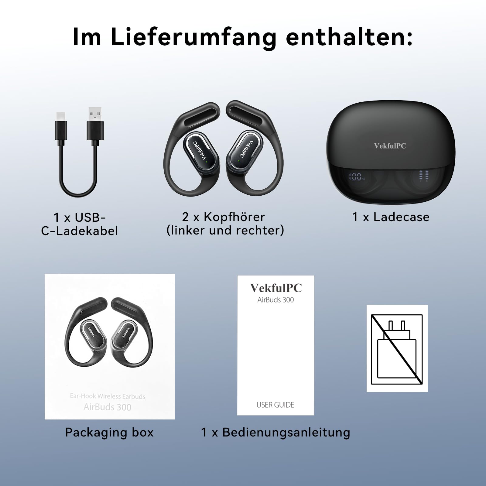 Kopfhörer Kabellos Bluetooth, Open Ear Sport, 11 Stunden Akkulaufzeit, IPX5