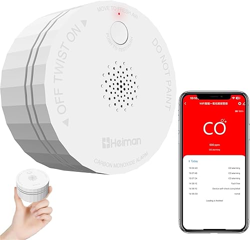 HEIMAN Detectores de monóxido de carbono WiFi, mini detector de CO compatible con el estándar UL2034, notificación remota de aplicación y