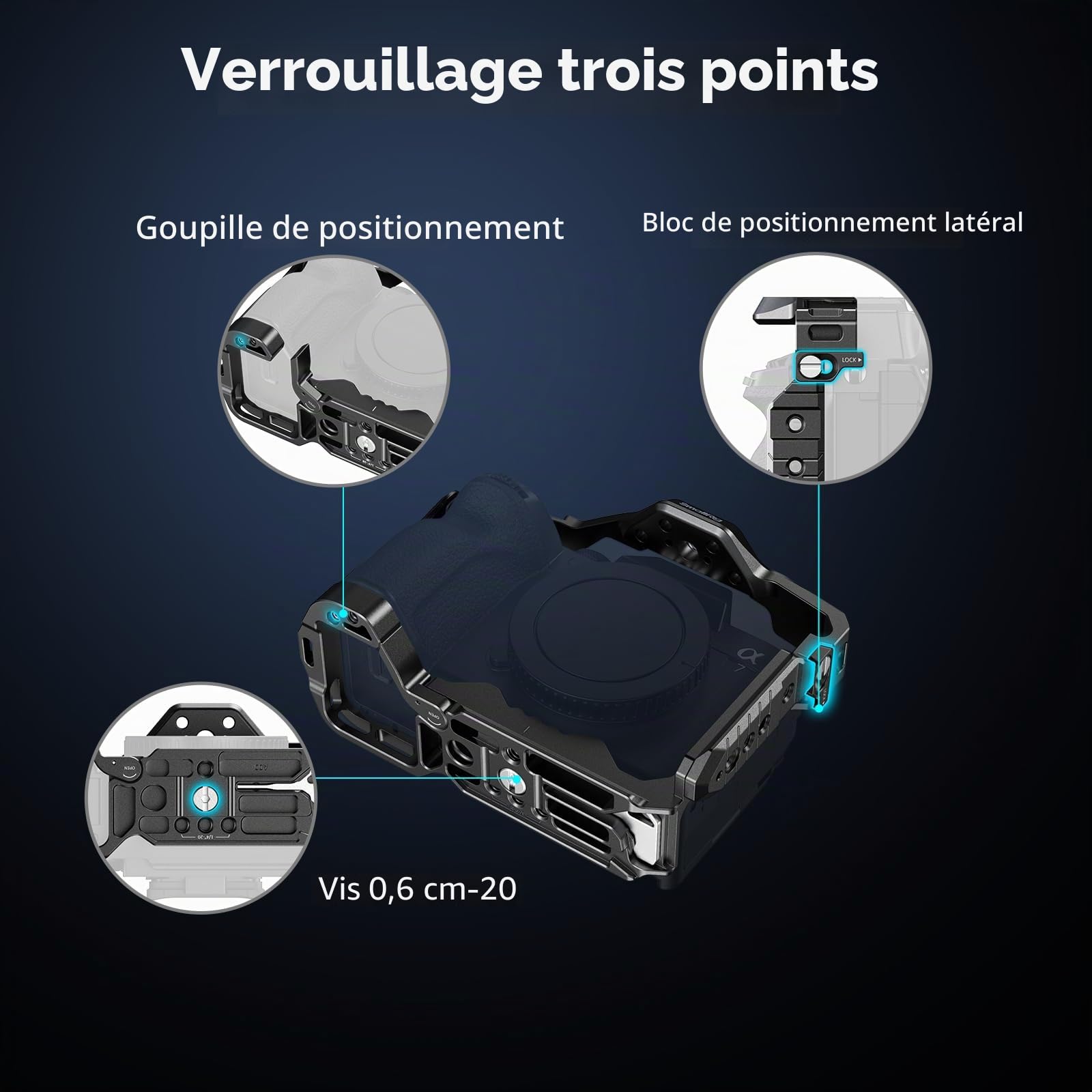 SMALLRIG Kit de Cage à Libération Rapide HawkLock pour Sony Alpha 7R V/Alpha 7 IV/Alpha 7S III/Alpha 1 / Alpha 7R IV/Alpha 7 V, Cage Complète avec Poignée Supérieure et Pince de Câble - 3668C