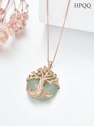 Miniatura 6 de Collar de árbol de la vida chapado en plata de ley de 14 quilates redondo de jade para mujer, madre, hermana, cumpleaños, día de San Valentín, día