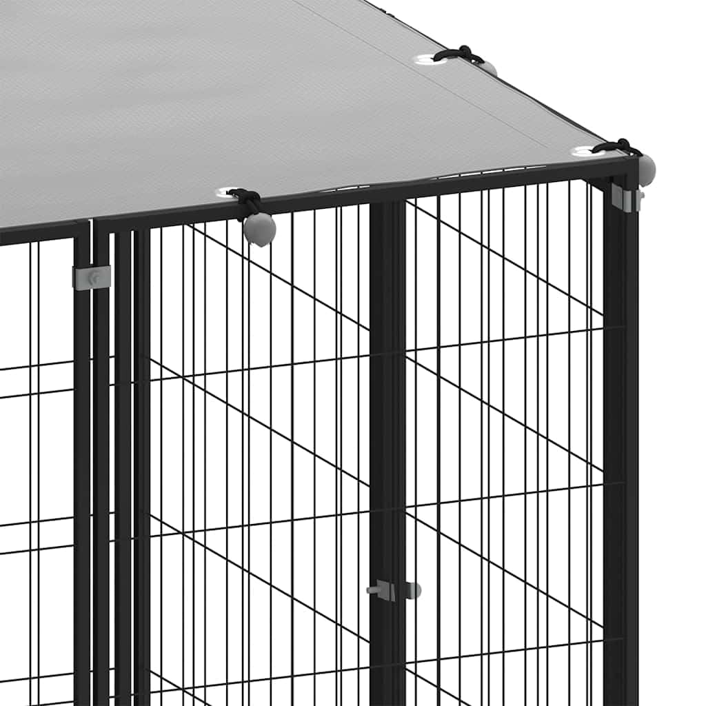 Perrera negra de acero de 12,1 m² con techo resistente al agua, puerta con cerradura, resistente cercado para jardín y exterior, salida segura y protección para cachorros y perros