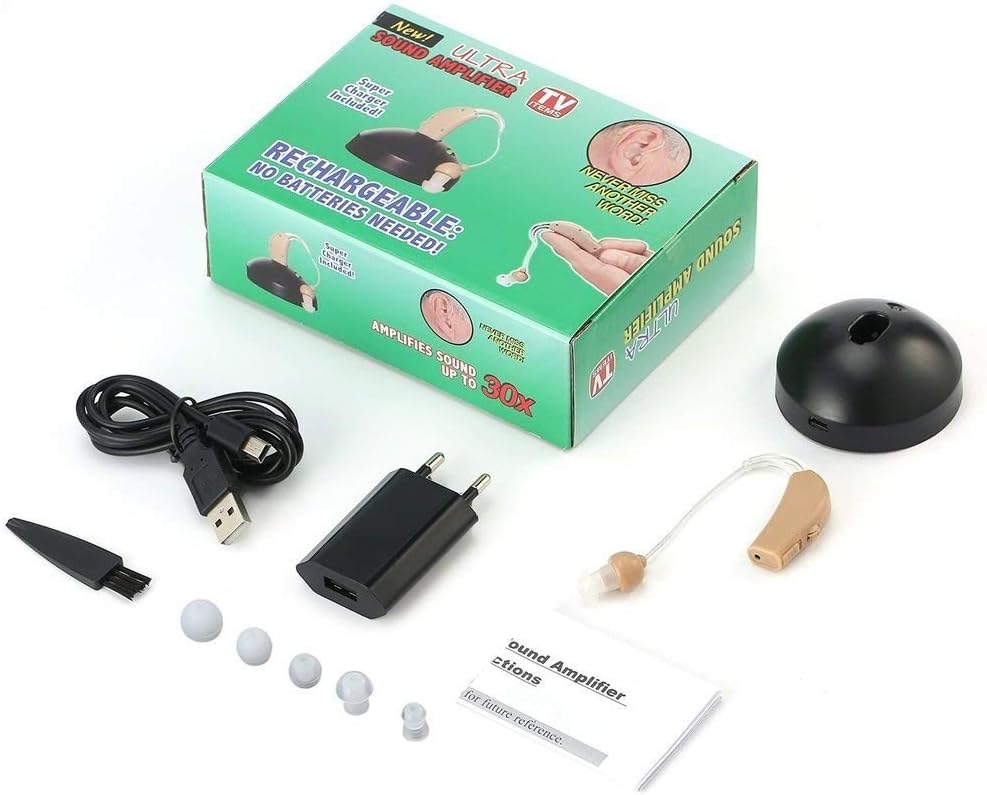 Hearing Amplifiers-Almost Invisible Design and Rechargeable USB Dock-Sound Amplifier with Adjustable Volume Rechargeable Hearing Aids Sound Voice Amplifier Behind The Ear EU/US Plug (US Plug)