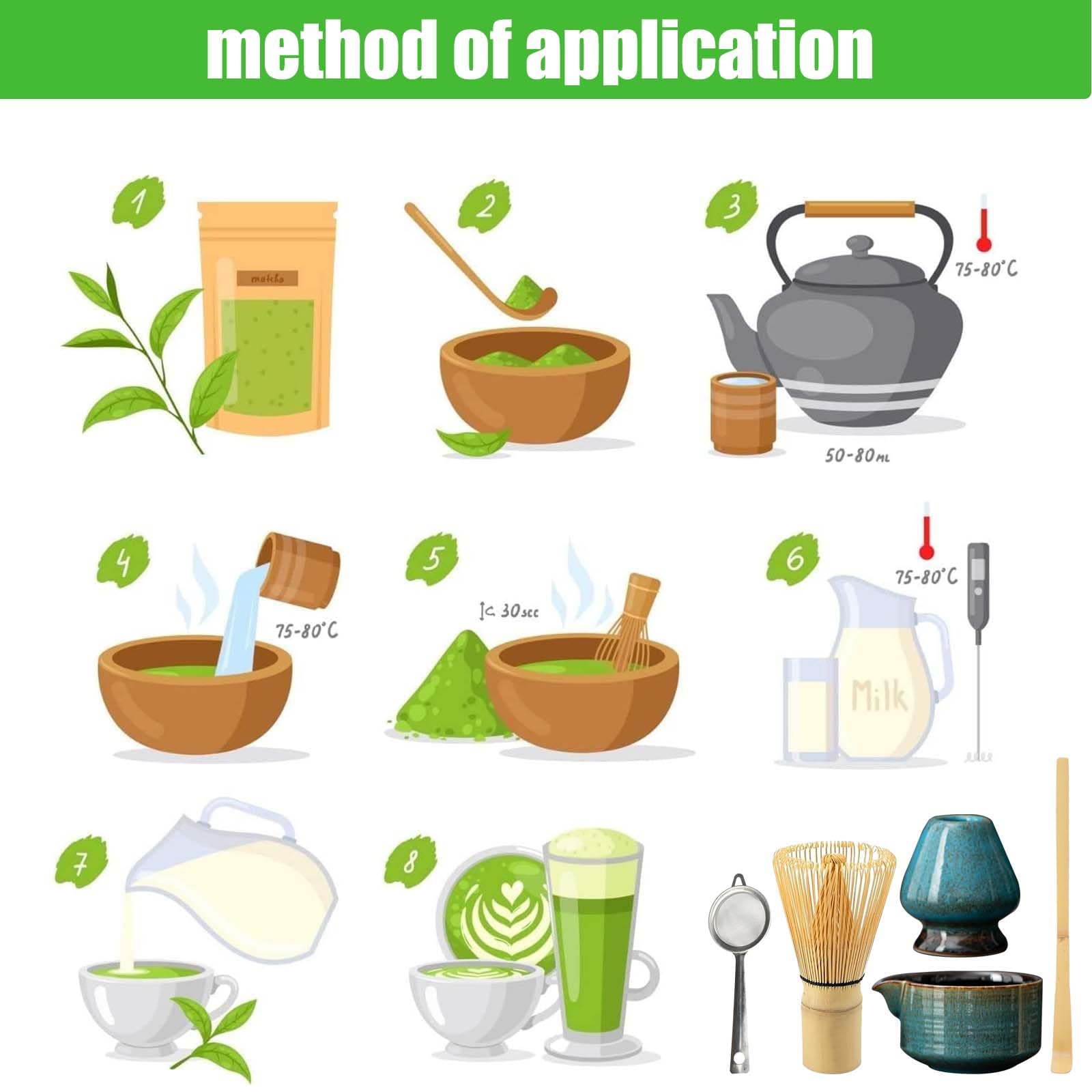 BAIFULAI Matcha, set da tè Matcha, 5 pezzi, frusta in ceramica, set da tè giapponese, ciotola per matcha, porta frusta, colino, accessori giapponesi per cerimonia matcha (blu colorato)