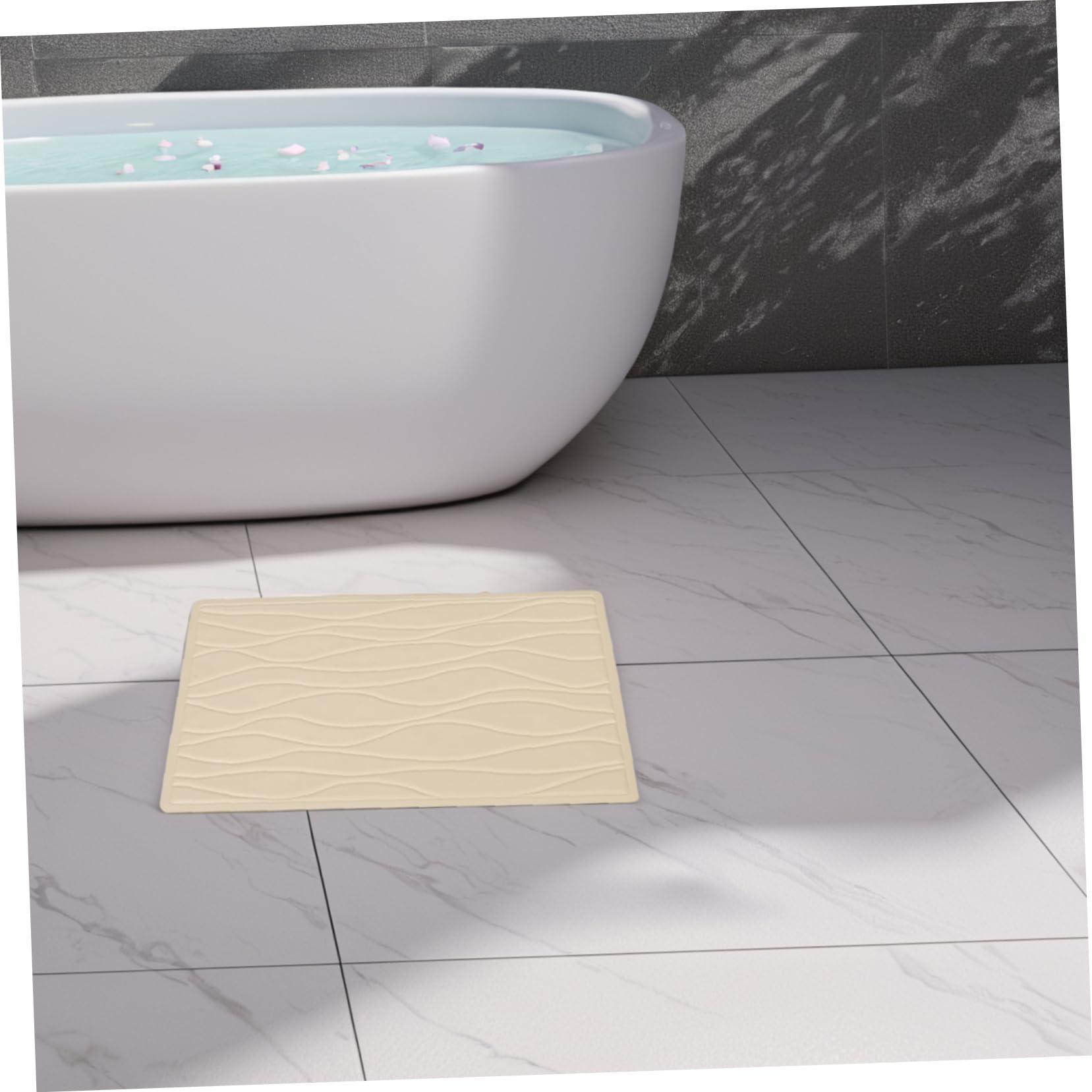 FRCOLOR Alfombra de Bañera Antideslizante de Goma Beige con Ventosas, Adecuado para Ducha y Baño en Casa, Cómoda y Segura