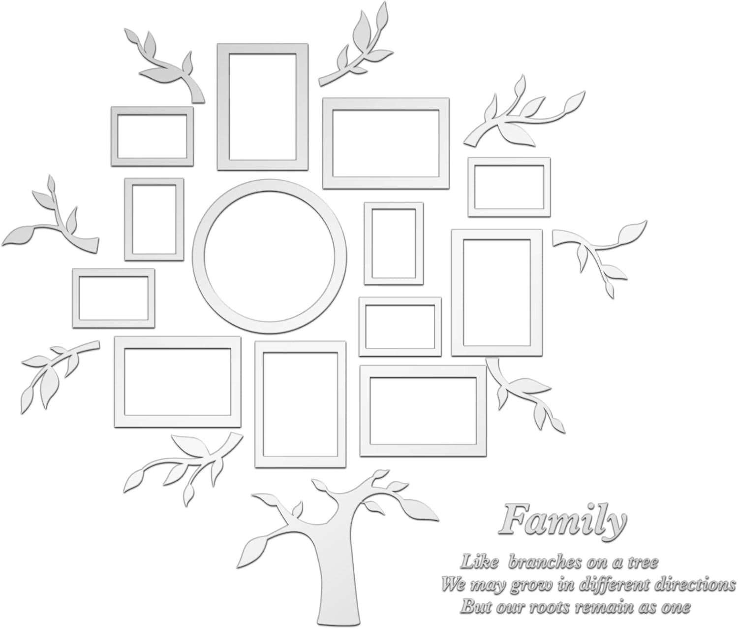 SUPERDANT Family Tree Wall Decal Photo Frames Wall Art Decals Silver 3D Wall Decor