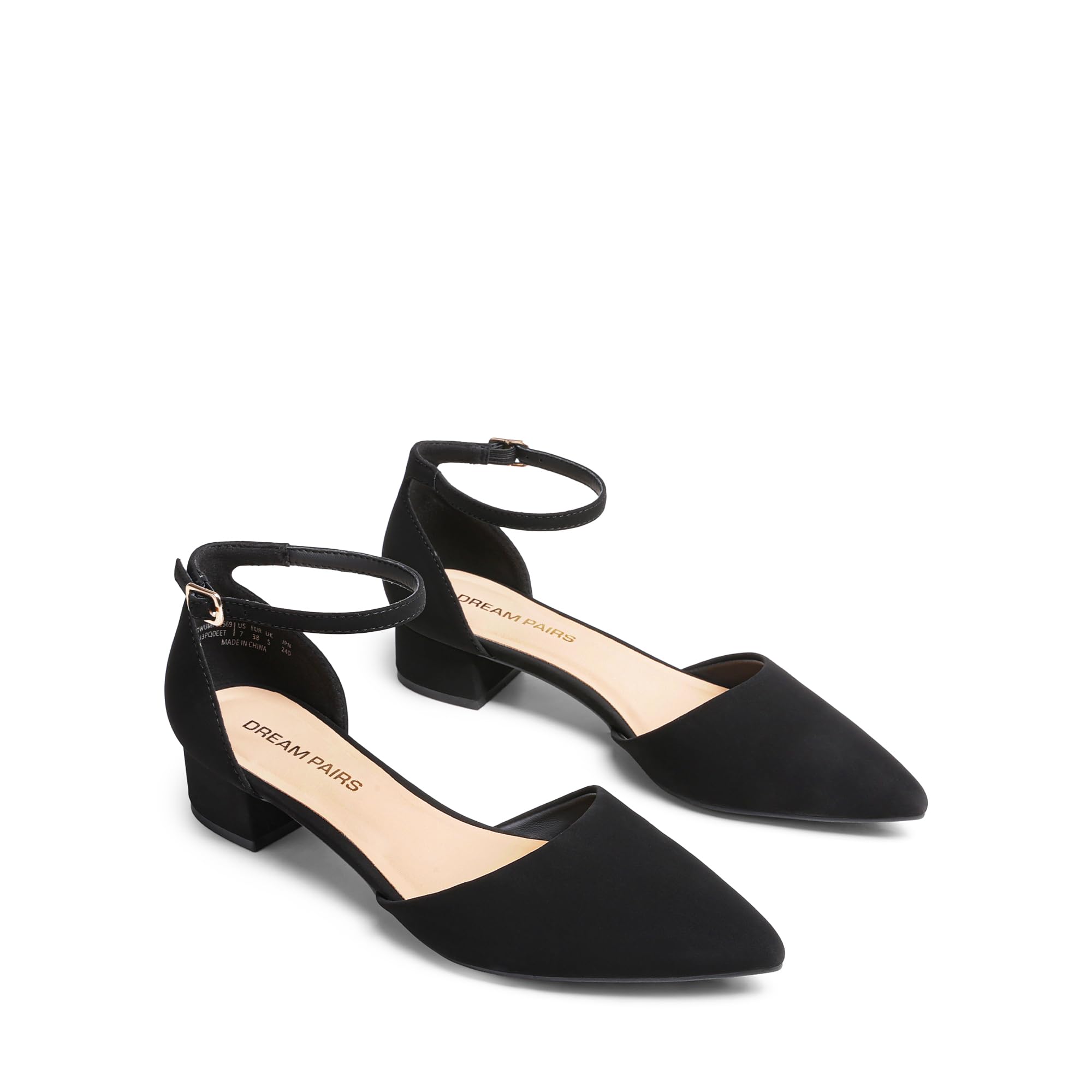 DREAM PAIRS Zapatos de Vestir para Mujer Tacones Bajos Bombas Punta Cerrada Comodidad D'Orsay Planos con Correa al Tobillo