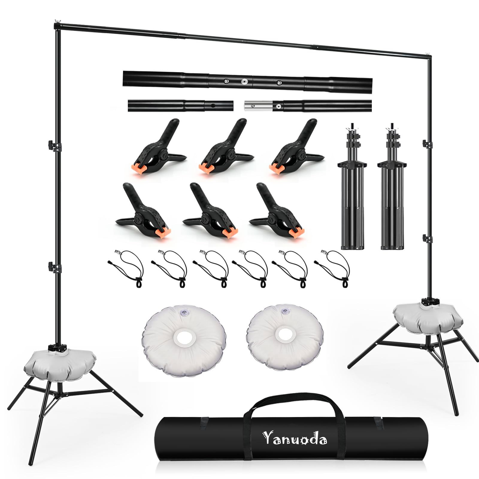 Kit de Soporte para Telón de Fondo 2.6x3m - Sistema de Soporte de Fondo Portátil y Ajustable | Incluye Bolsa, 12 Abrazaderas y 2 Bolsas de Agua | Ideal para Estudio en casa, Eventos, Bodas y Fiestas