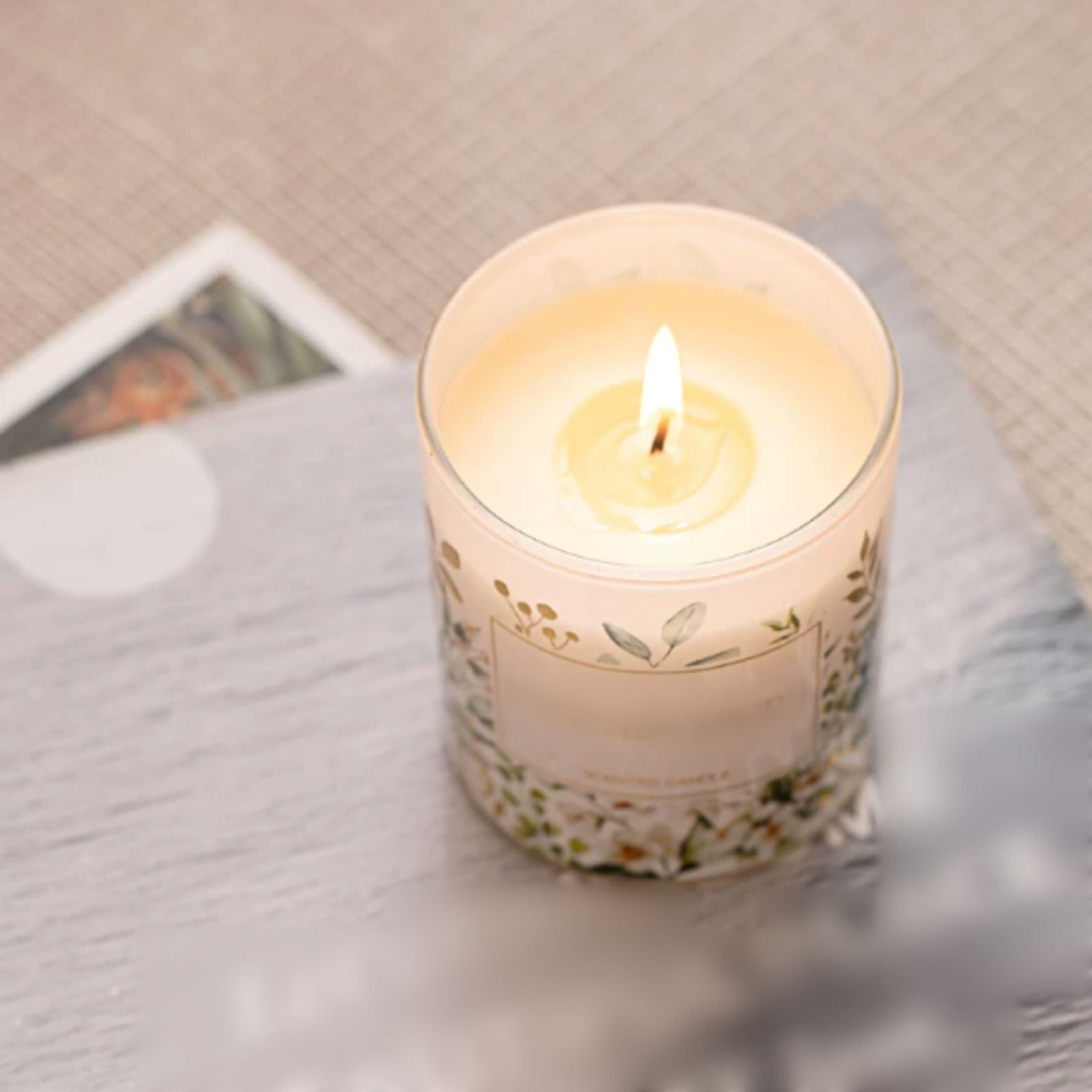 Exquisito Velas de vidrio con tapa hechas con cera de soja y aceites esenciales, vela perfumada reutilizable for vacaciones en casa, relajación y Spa meloso(Woody Floral)