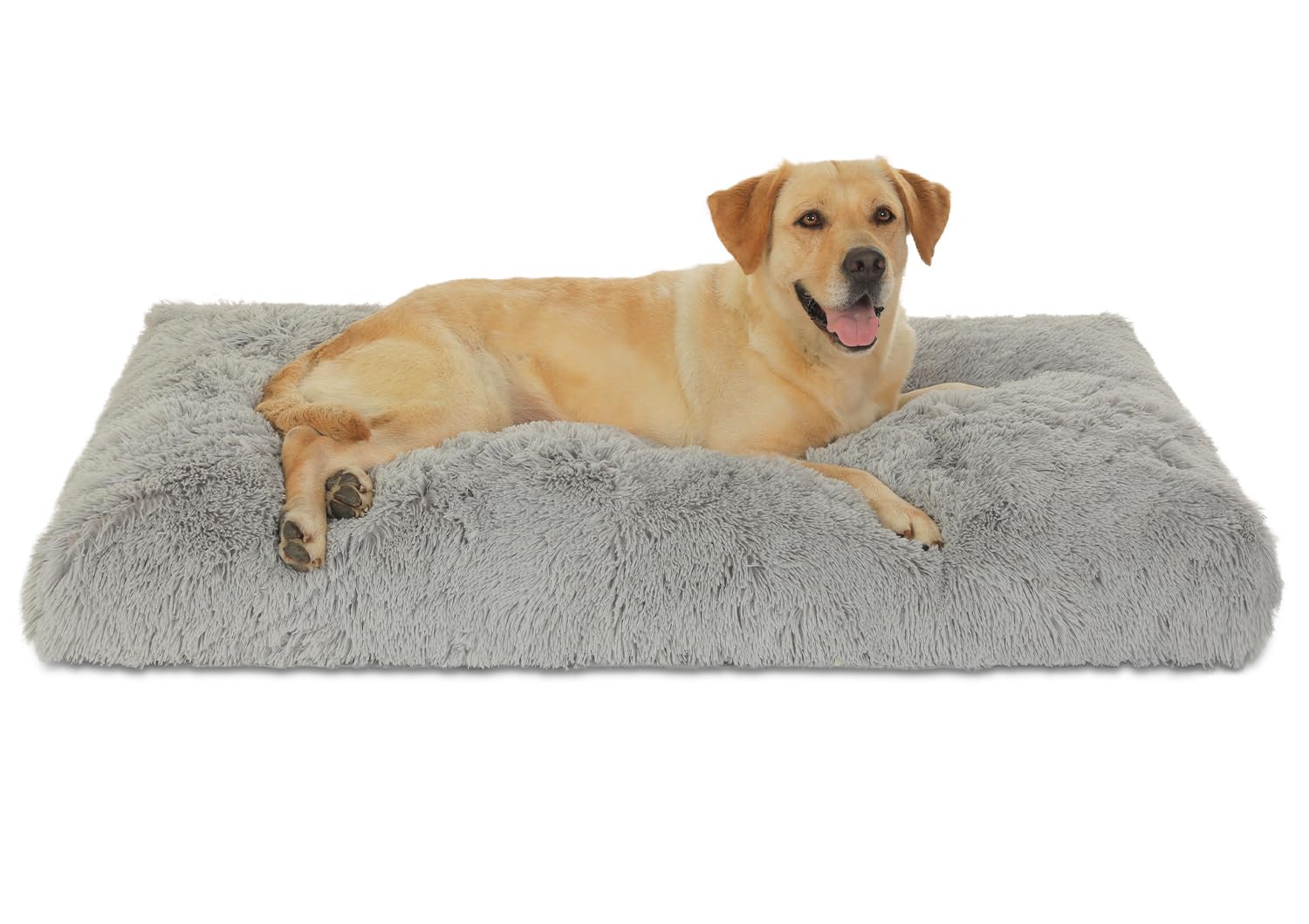 Bedfolks Waterproof Dog Crate Bed, Plush Dog Pad, 47"x29", Solid Light Grey