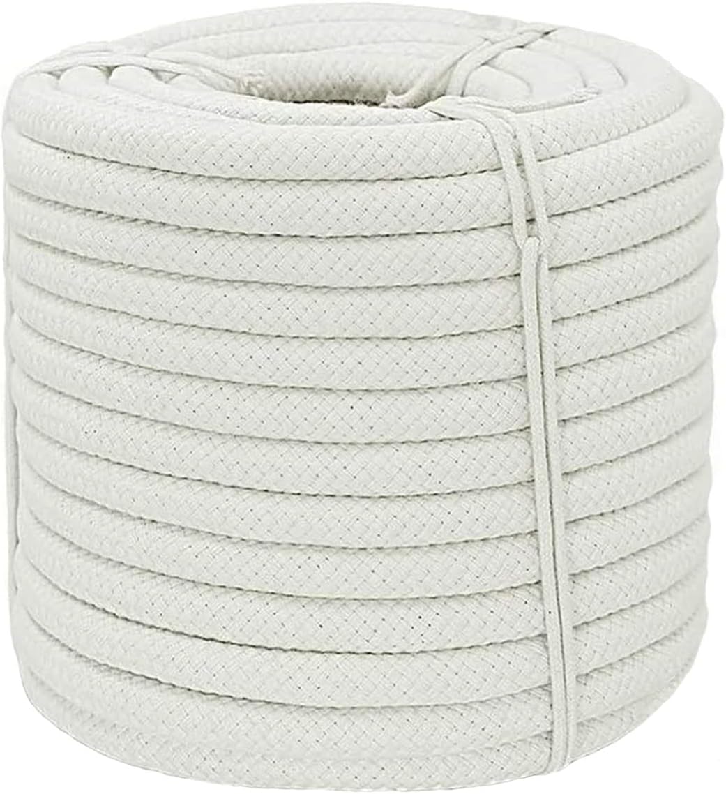 Braided White Cotton Rope (1/2 inch x 100 ft) Natural Soft Utility Rope