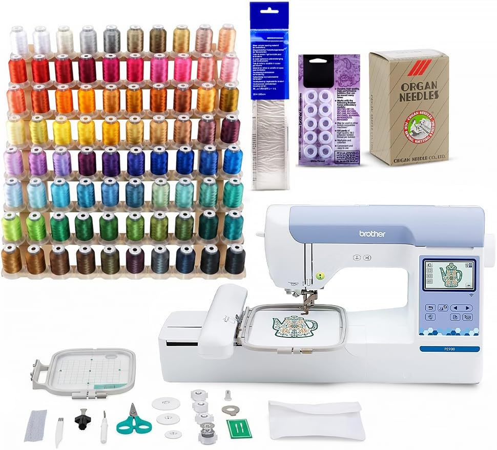 Brother Elite PE900 Large Embroidery Machine with Wireless LAN Bundle with Thread Kit (5 Items)