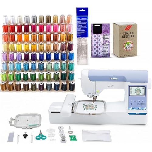 Brother Elite PE900 Large Embroidery Machine Bundle | Thread, Wireless LAN, 193 Built-In Designs, 13 fonts, Wireless access to thousands more via iBroidery.com, (5 items)