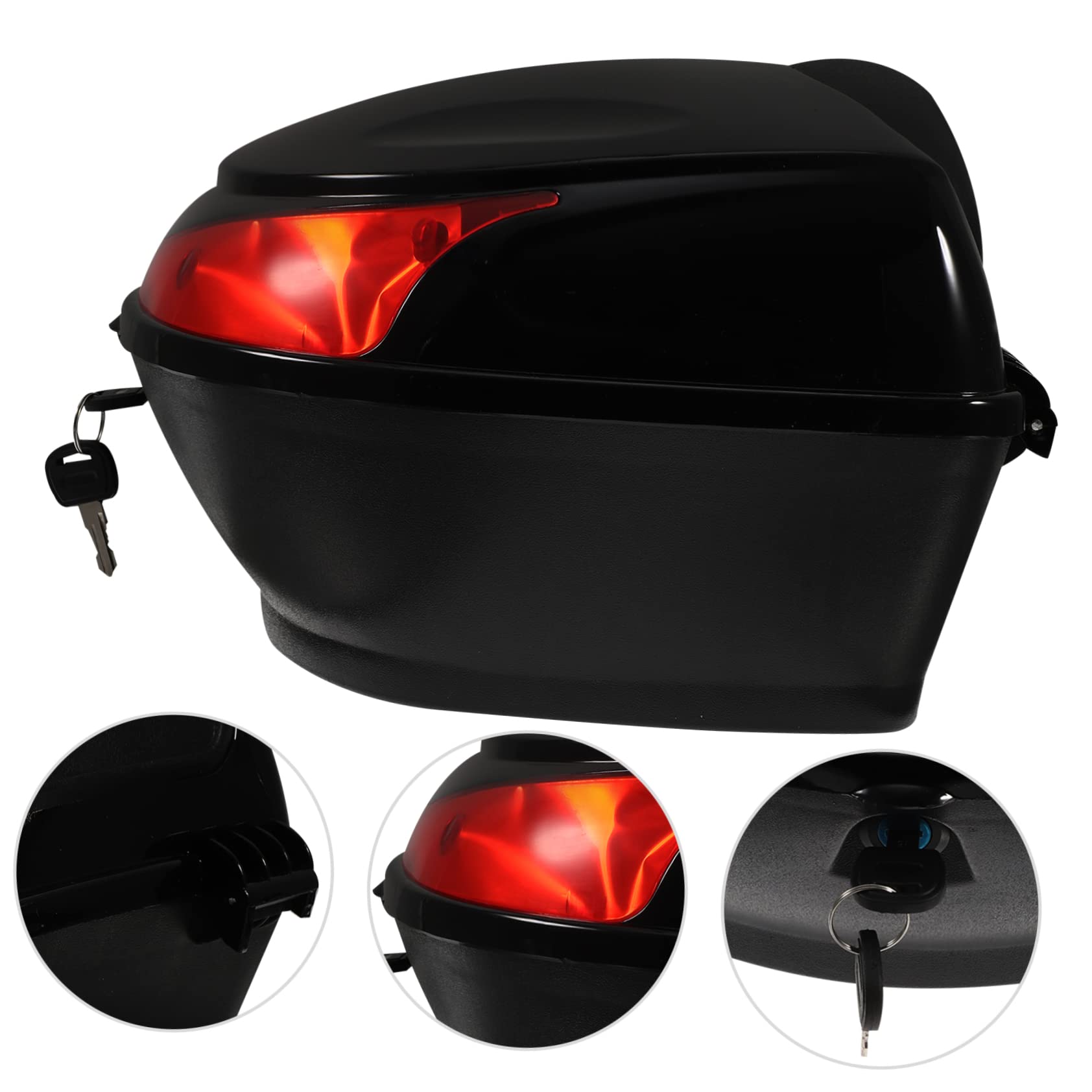 Mallette de rangement arrière de moto noire pour scooters et cyclomoteurs, facile à installer, boucle de verrouillage sécurisée, coffre arrière durable pour accessoires de moto capacité