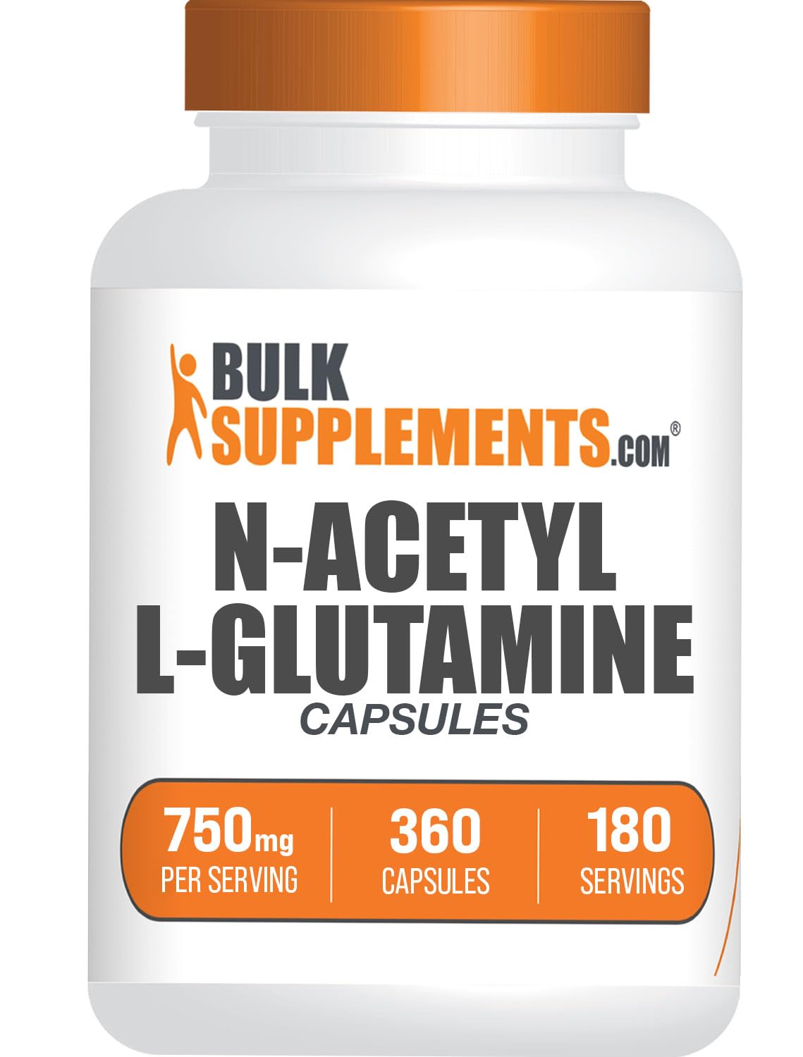 BulkSupplementscom N-Acetyl L-Glutamine Capsules - Glutamine Supplement, Amino Acids Supplement - Gluten Free, 1 Capsule per Serving (750mg), 360 Count (Pack of 1)