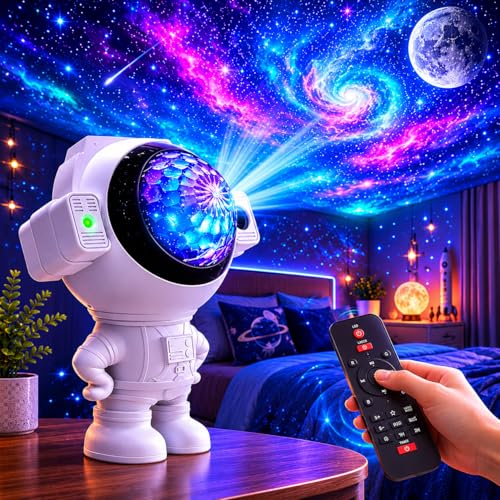 Image of One94Store Astronaut Star Projector Light with 2x4W LED Power, 180 Wide-Angle Projection of Moon, Stars & Clouds, Bluetooth, Voice Activated & Flash Music Modes, Remote with 16.4ft Range, USB Powered
