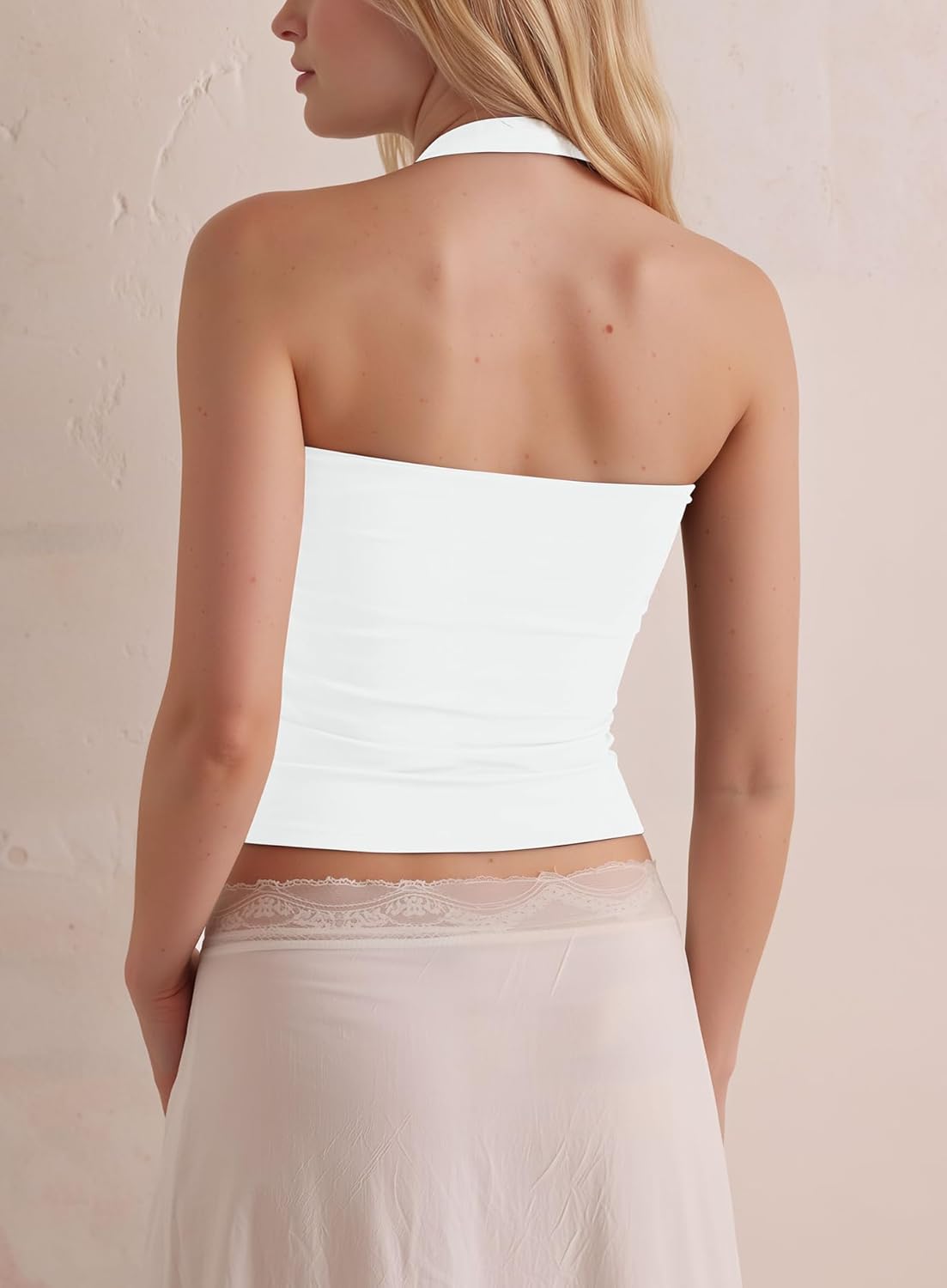 Darong Women's Halter Tank Tops with Built in Bra Double Lined Y2K Backless Slim Fitted Shirts Trendy Going Out Camisole - Image 2