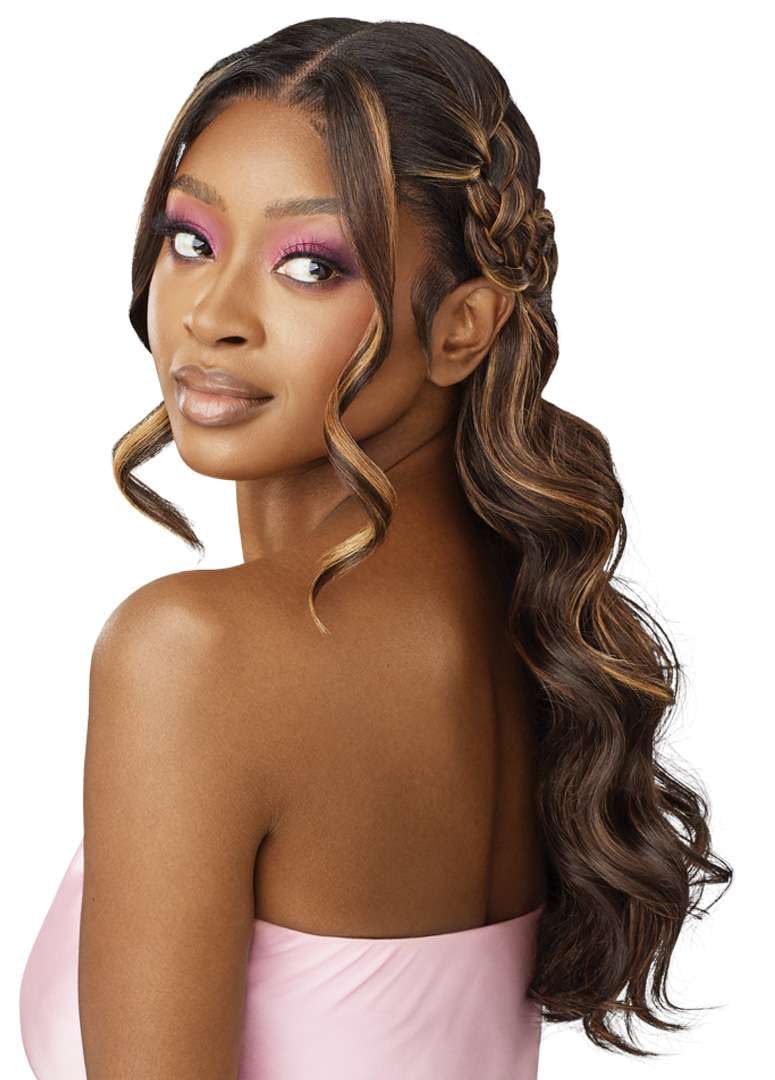 Human hair blend brown wave wig The Stylist Human Hair Blend Pre Plucked 13x6 Invisible HD  main image 3