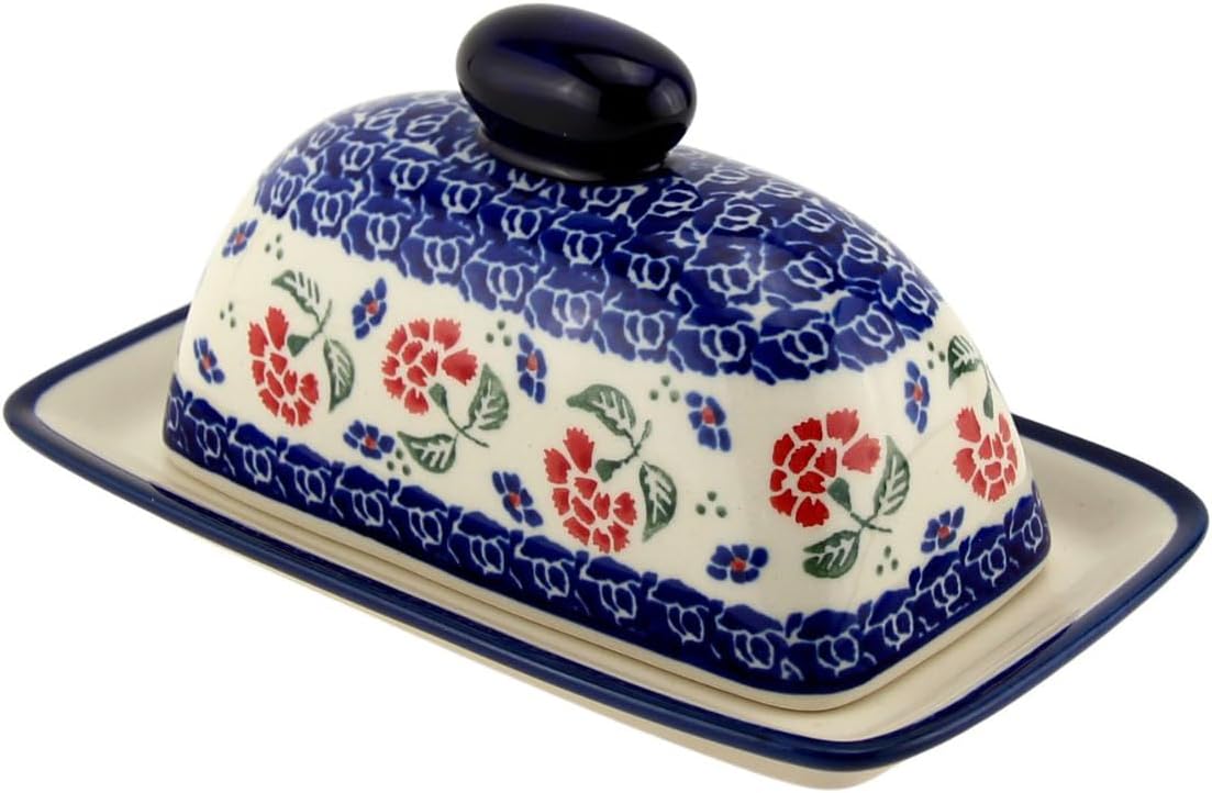 Polish Pottery Market Butter Dish With Lid For Countertop – Polish Stoneware Butter Holder with Knob - Handmade by Zaklady Boleslawiec Poland
