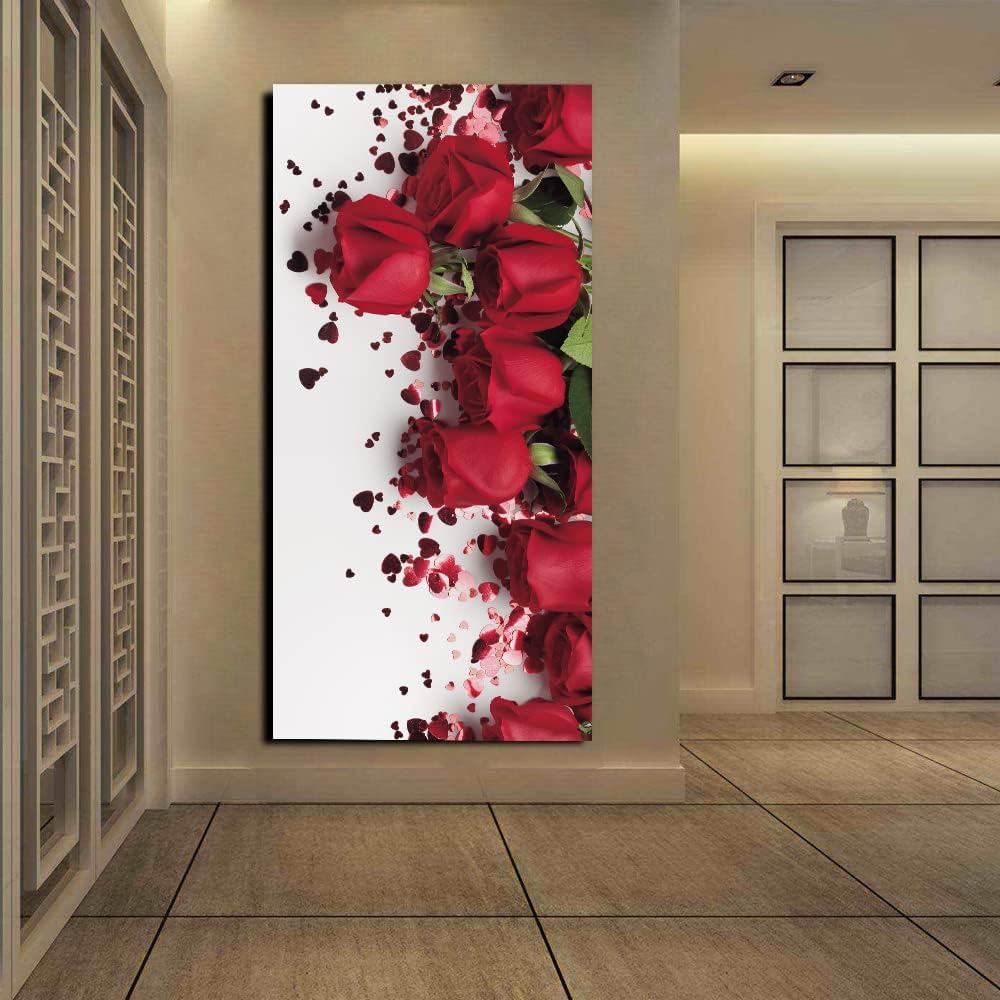 Door Sticker Wallpaper Murals Peel and Stick, Wall Sticker Decal for Bedroom Home Decor Waterproof, Removable Premium Vinyl Upgrade, Red Rose Romantic White