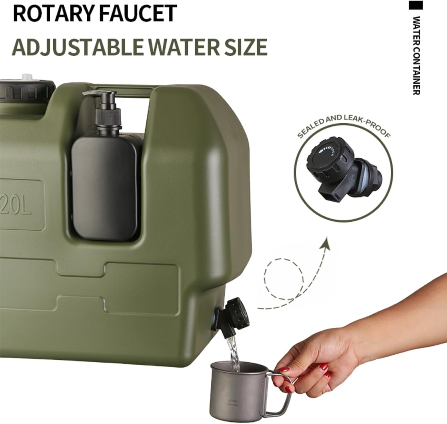 20L Water Container Water Jug with Spigot & Hand Sanitizer Jar, Large Capacity Plastic, Portable No Leakage for Camping,Vehicle, Car, Hiking, Hurricane Supplies RV