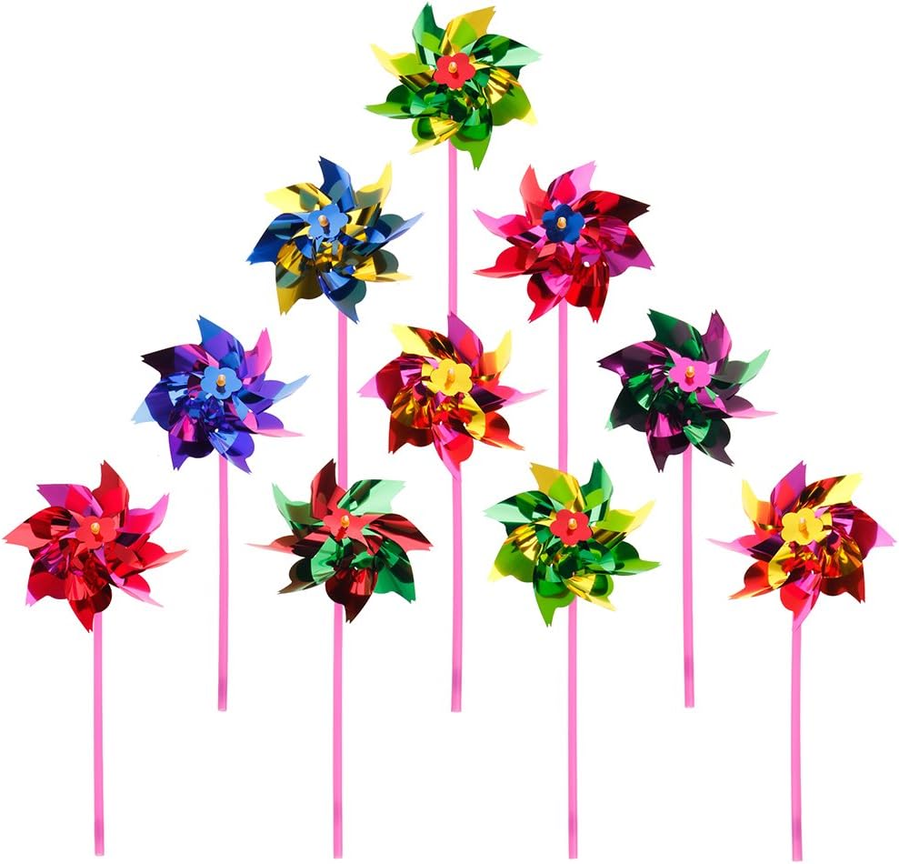 10pcs Windmill Pinwheel Wind Spinner Toy Garden Party Decor Rainbow Pinwheel