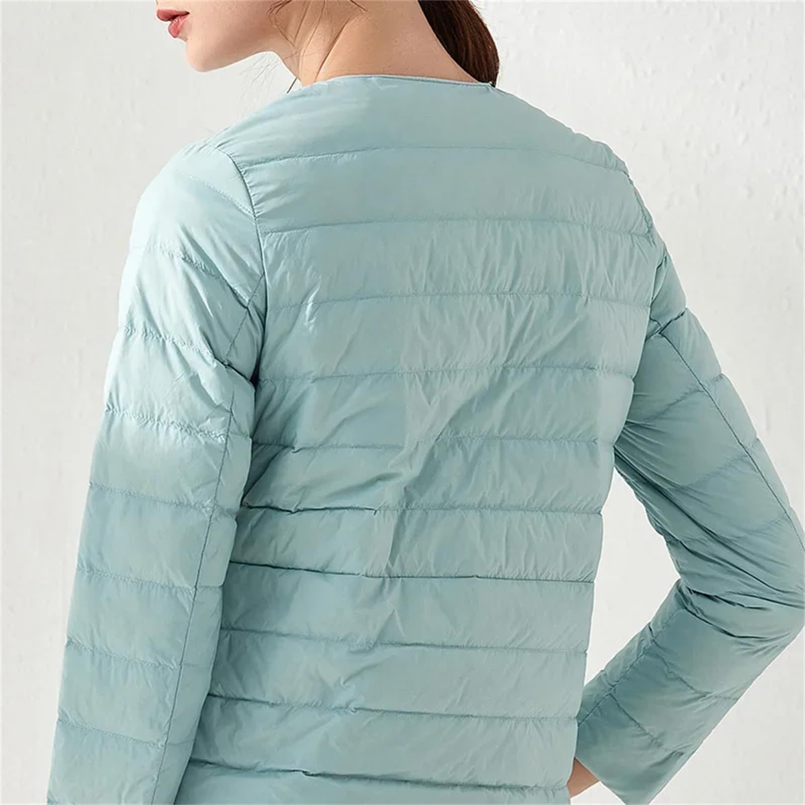 Primavera Inverno Donne Caldo Piumini Senza Collo Portatile Femminile Imbottito Parka O-Collo Puffer Soprabito, Albicocca, L