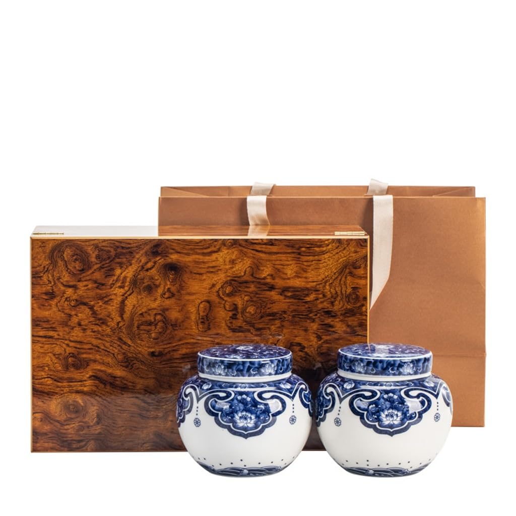 Masowe pojemniki na herbatę, hermetyczne pojemniki, niebiesko-białe porcelanowe pudełko vintage, podwójne ceramiczne pudełko, szklane pojemniki do przechowywania w domu