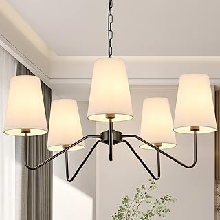 5-Light 30” Modern Chandelier with White Shades, Classic Pendant Ceiling...