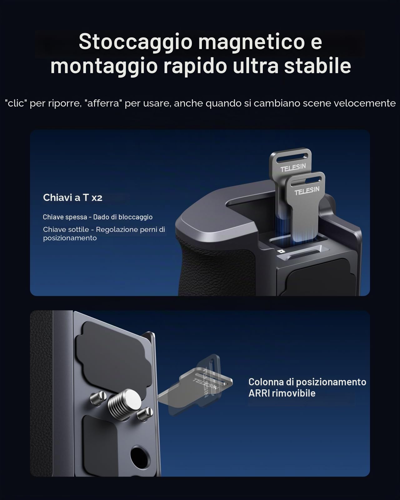 TELESIN Street Grip Kit per Hero 9-13 con Gabbia Metallica Rabbit Impugnatura Fotocamera con Design a Bilanciere | Scocca in Lega di Alluminio | Slot TF di Riserva | Accesso Rapido alla Batteria
