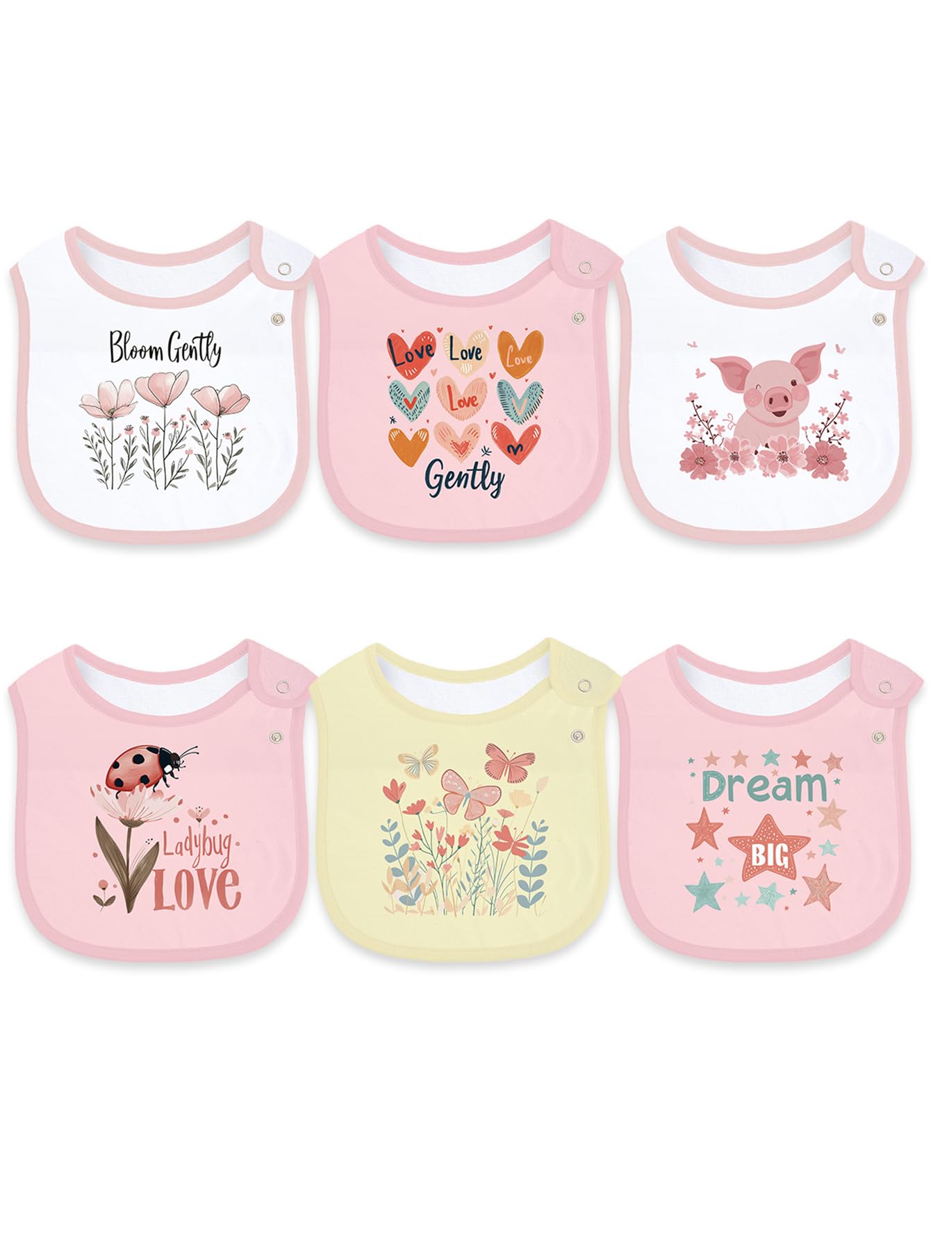 Maiwa 6 Pack Cotton Baby Bibs for Girls Boys with Waterproof layer for Drooling Eating teething with Snaps