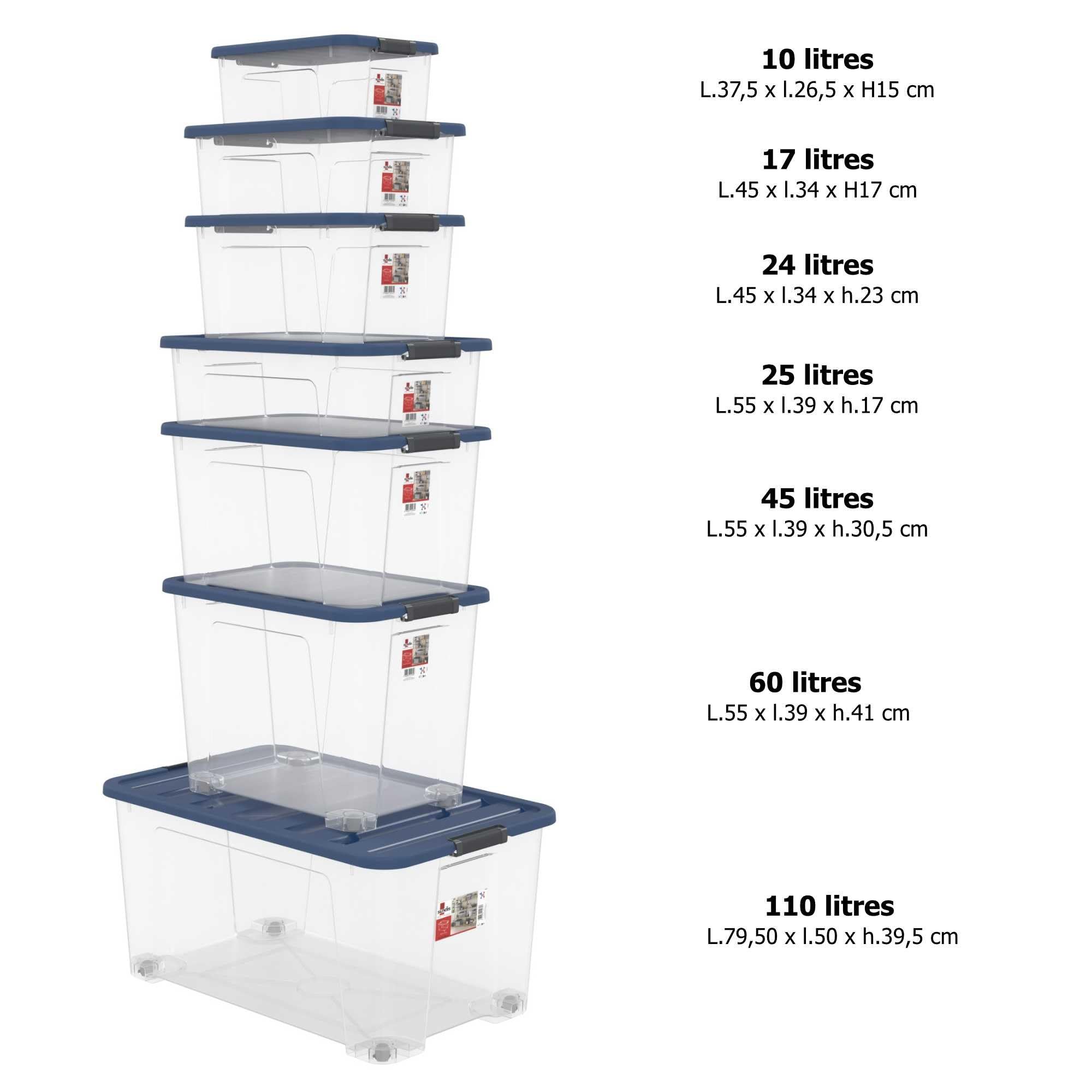 SUNDIS Wave Box, 9 scatole portaoggetti 25L, con coperchio a clip | Impilabile, plastica trasparente, ideale per riporre oggetti in camera da letto, spogliatoio, ufficio o ripostiglio