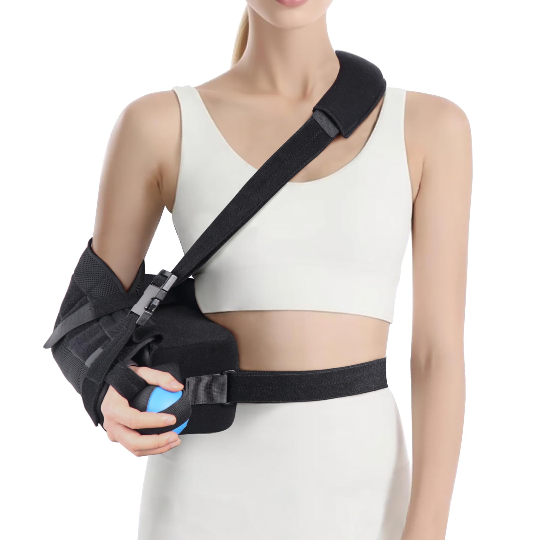 ComfortLife Arm Sling Shoulder Immobilizer for Rotator Cuff Pain Relief, Surgery & Broken Arm - Shoulder Abduction Pillow for Injury Support - Brace Includes Pockets-Foam Stress Ball and Wedge