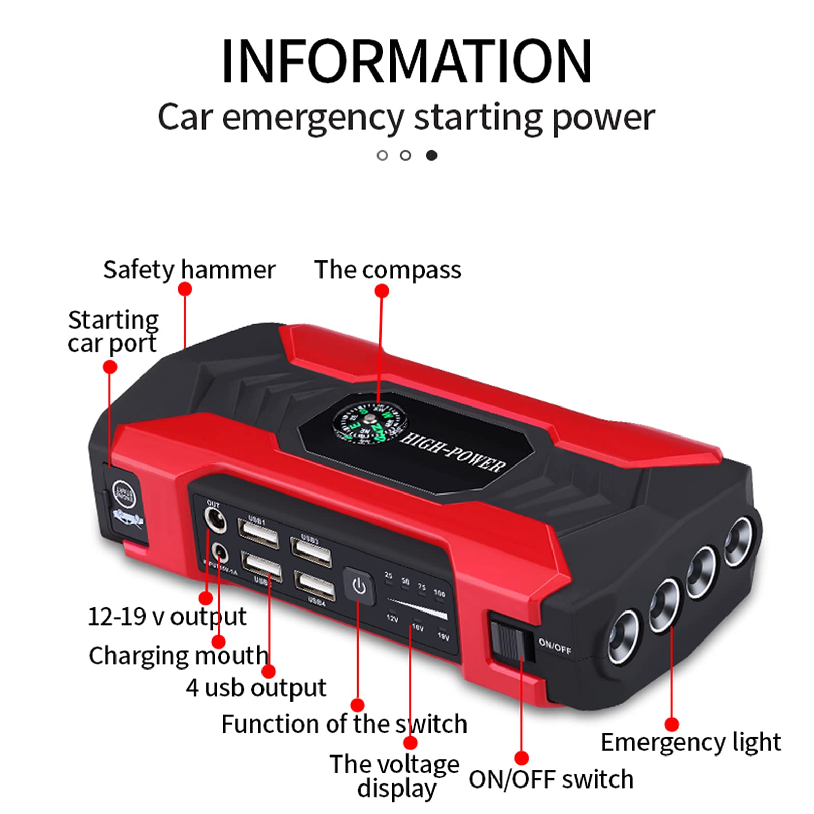 Caricabatteria da 12V Batteria Esterna Booster 20000mAh Auto Jump Starter Batteria di Emergenza Banca di Alimentazione Portatile Ausiliario di Avviamento Automobilistico