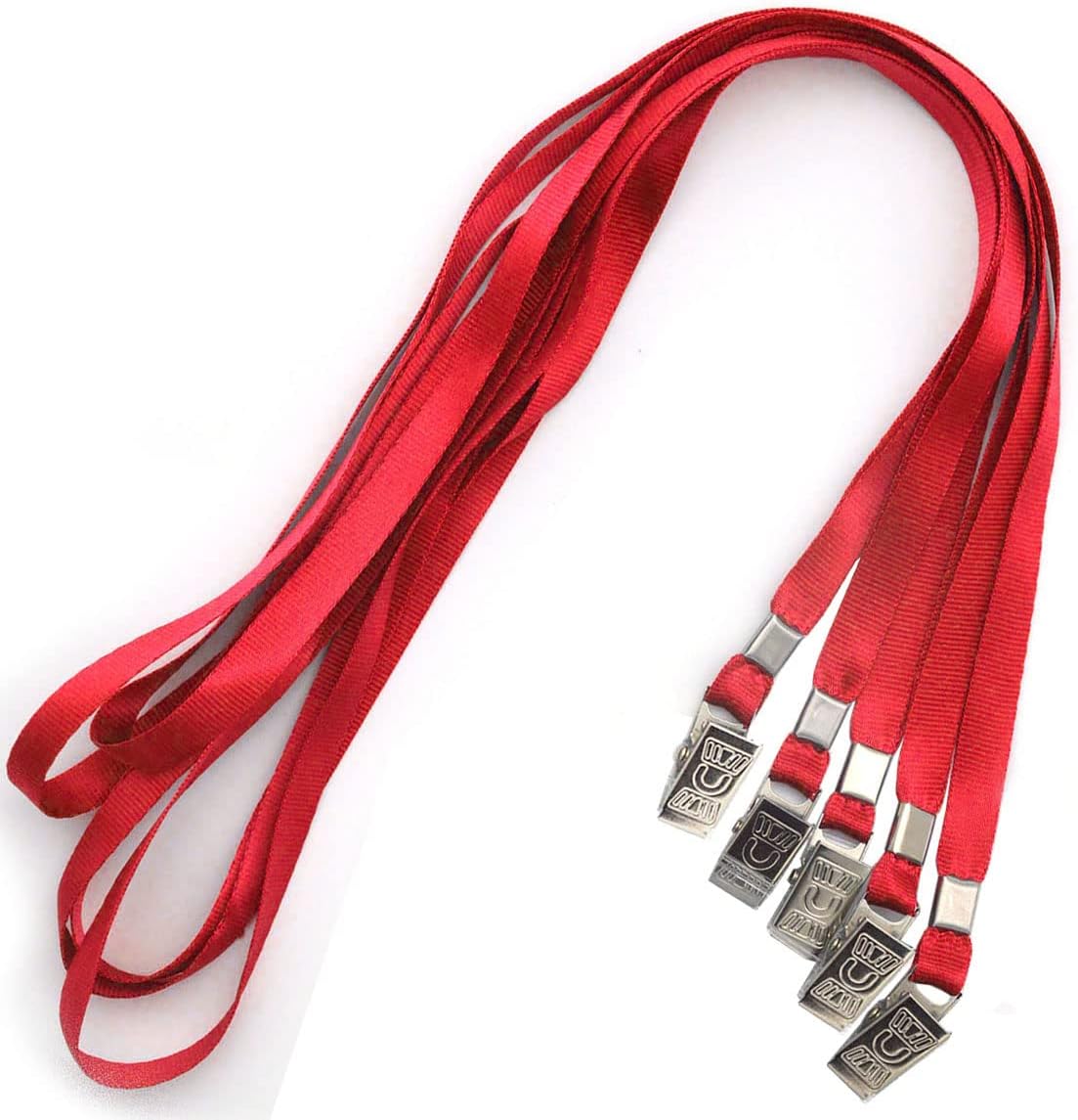 Ollain Lanyards for Id Badges Nylon Neck Flat Cruise Lanyard Bulldog Clips Durably Lanyards for Men Women Office ID Name Tags and Badge Holders (Red, 100 Pack)