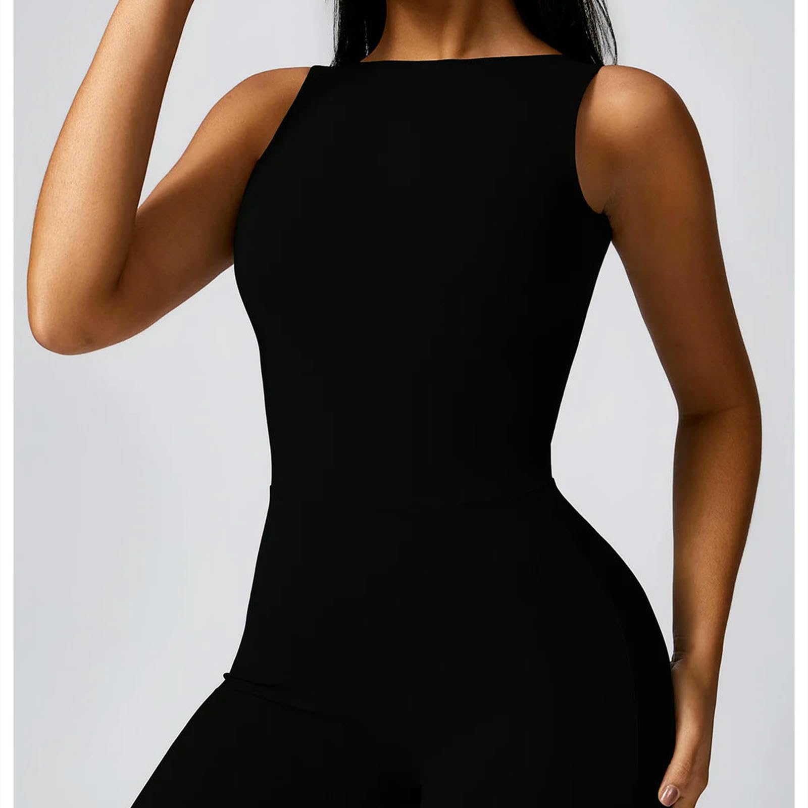 Shapewear Damski Seksowny Kombinezon Bez Pleców Flare | Bezrękawnik Bez Rękawów Unitard Bodysuit-czarny-L