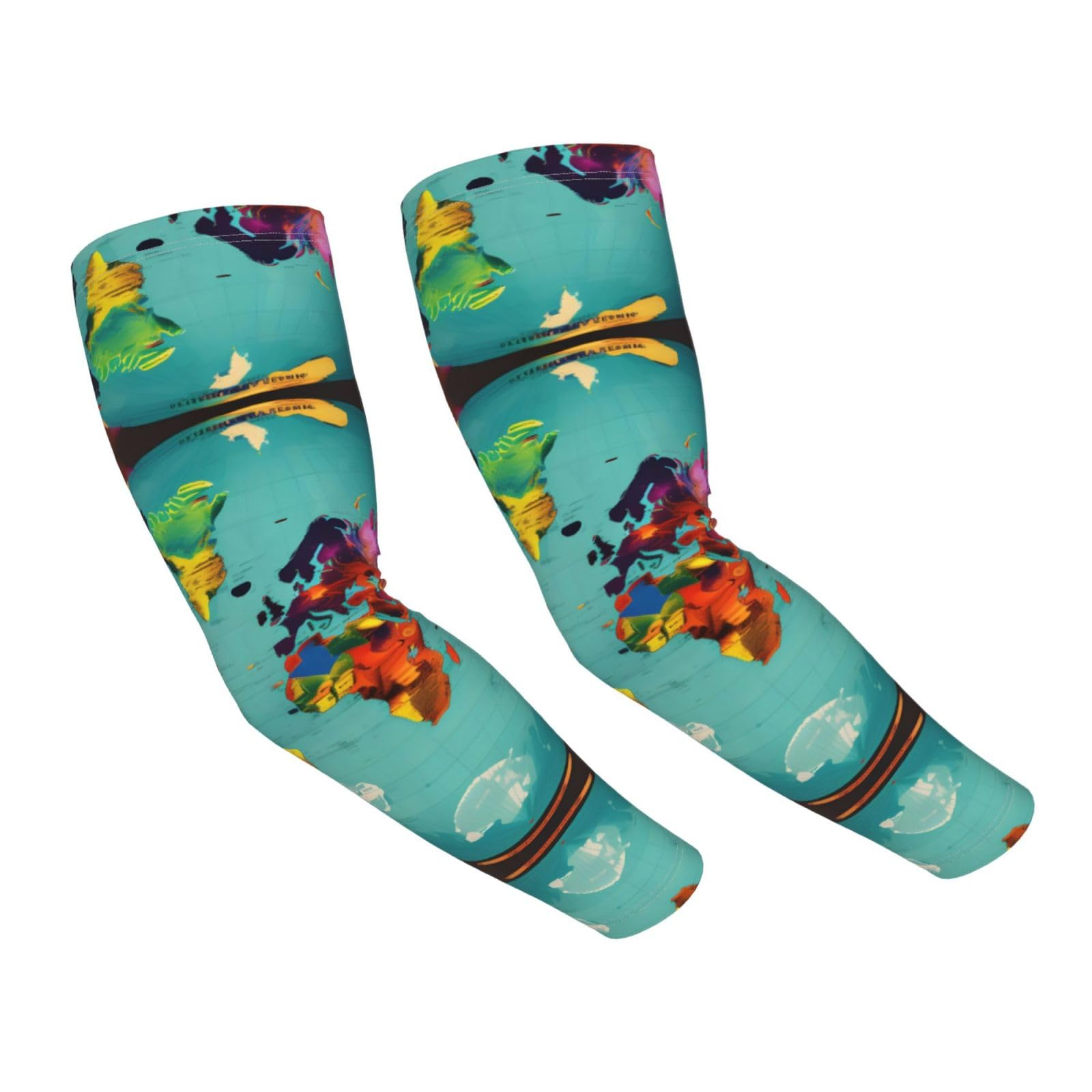 World Map Adult Cooling Sleeves - Elasticity Ice Silk Sun Protection Arm Sleeve for Outdoors, Sports Running, Cycling