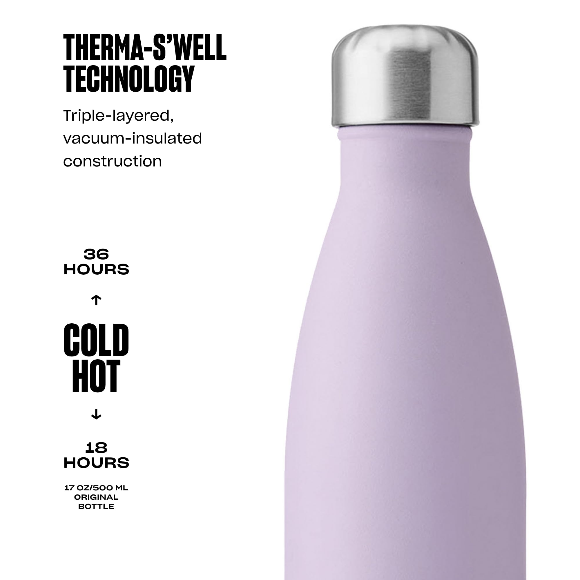 S'well Stainless Steel Water Bottle, 500ml, Lilac - Image 3