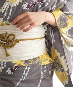 ニコアンティーク 高級変わり織 浴衣3点セット グレーに黄色のひまわりと金魚 Amazon.co.jp: ニコアンティーク 高級変わり織 浴衣3点セット