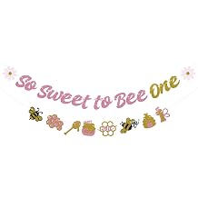 Pre-Strung Glitter So Sweet to Bee One Banner Bees Theme Garland Banner Happy 1st Bee Day Decorations Bumble Bees First Birthday Party Decorations for Baby Shower Birthday Party Milestone Supplies