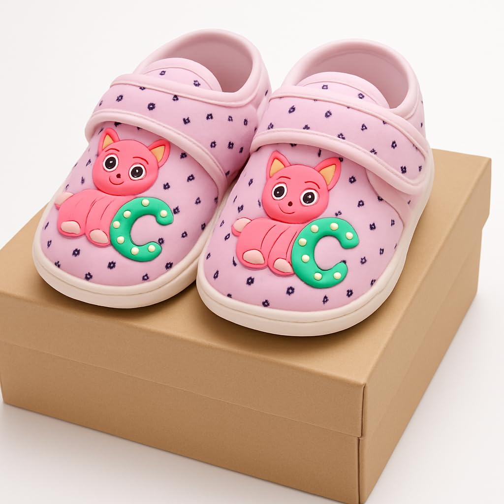 All Starz Unisex Baby Cartoon Shoes, Anti-Skid Rubber Soles, Cute Animal Design, 0 to 9 Months (Pink Cat, UK Footwear Size System, Infant, Age Range, Medium, 6 Months, 12 Months) 1