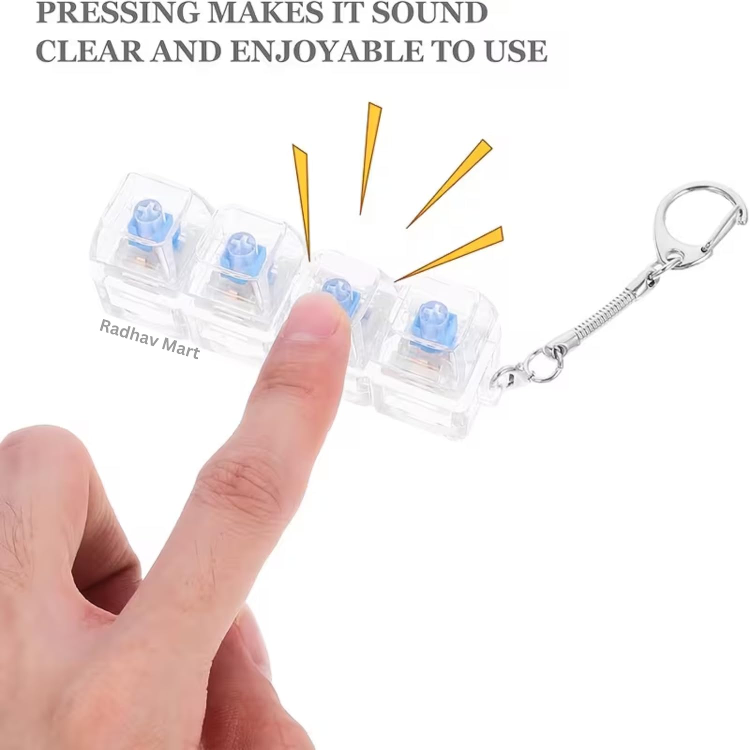 Radhav Mart 4-in-1 Keyboard Fidget Toy with LED Light | Mini Mechanical Clicker Keychain for Stress Relief, ASMR Tactile Switch Desk Toy for Office, Study & Anxiety Focus (Multicolor, Pack of 1) 2