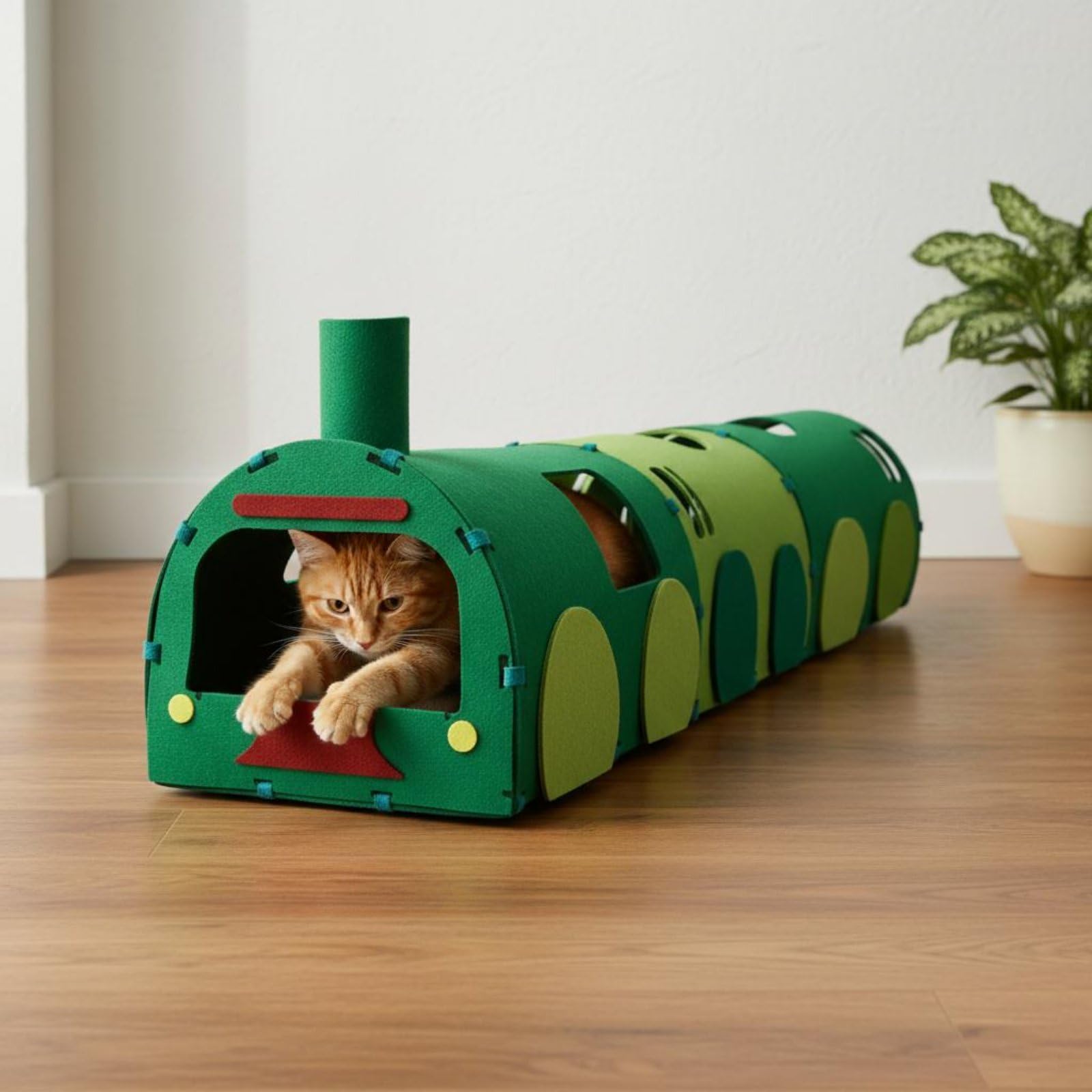 F Fityle para Gatos Tren Refugio Modular Casa para Gatos Juguete Interactivo Estructura Expandible Hecho para Permitir el Juego y Adecuado para Hogares con Gatos, Tren Verde Principal