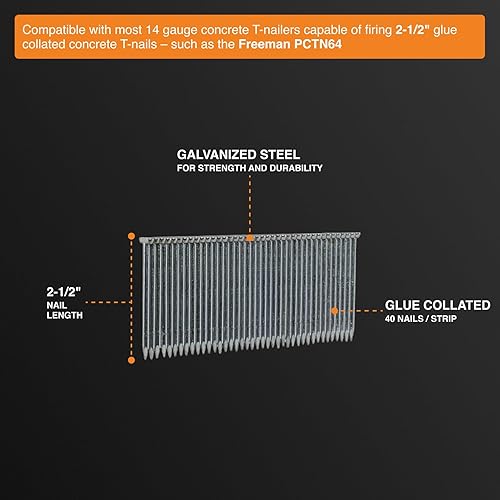 Miniatura 4 de Freeman CTN14-25 14-Gauge 2-12" Pegado Concrete T-Nails (1000 unidades)