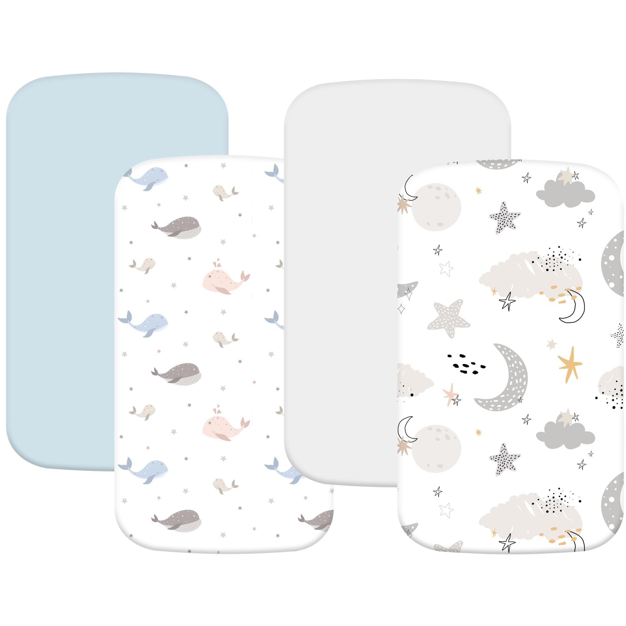 4 Pack Bassinet Fitted Sheets Compatible with 21" x 35" Amke, Ezebaby, Evolur Stellar and Mereryi Baby Bassinet, Soft and Skin-Friendly, Blue Dolphin &amp; Cloud