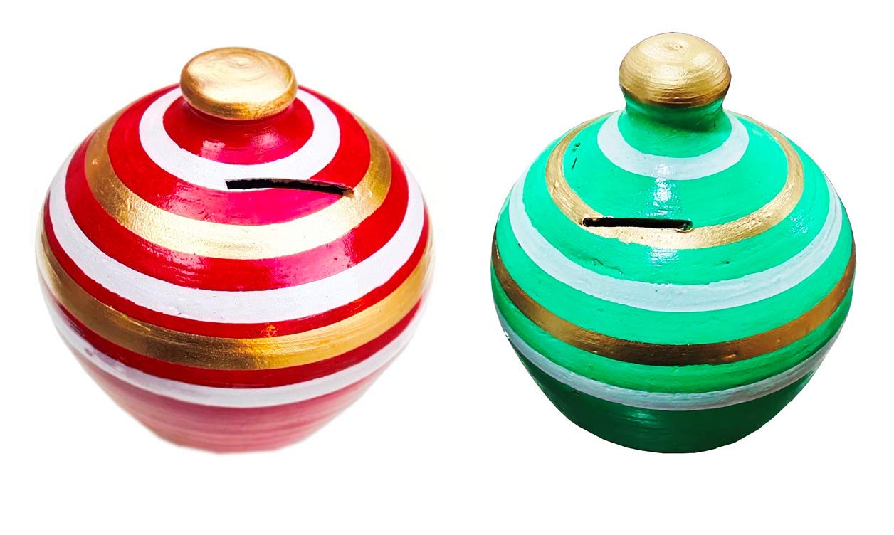 Hc The Crafts Clay Mitti ka Gullak/Clay Coin Saving Pot/Coin Bank/Piggy Bank (RED and Green Pack of 2) (B0BFNKTZRH) Amazon Price History, Amazon Price Tracker