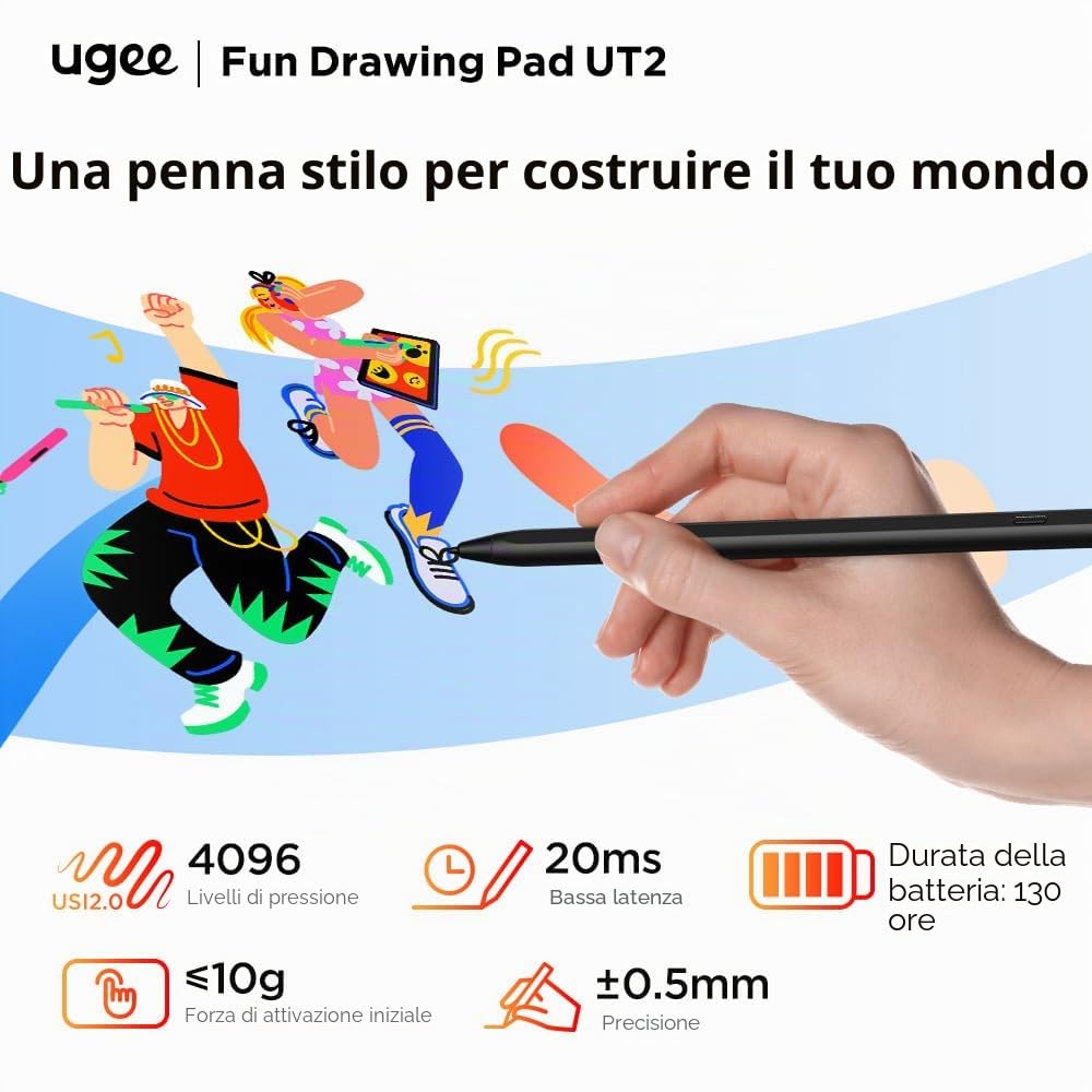 UGEE Pad – Tablet disegno 6 GB + 128 GB – Schermo 2K Ultra HD laminato – Android 14 – Supporto disegno
