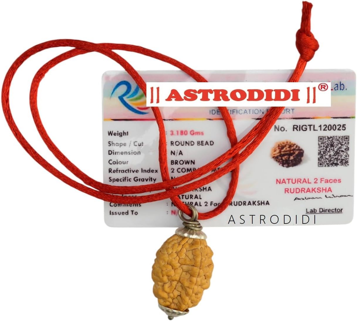 ASTRODIDI 2 Mukhi Rudraksha Original Certified Two Face Silver Coated Pendant | Astrological Benefits and Positive Energy | Unisex Design for Men & Women