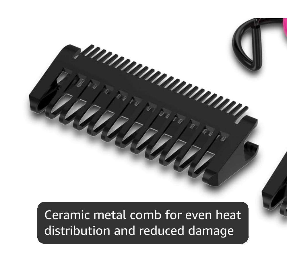 Mini Pink Hot Comb 500 Degree, Dual Voltage Electric Pressing Comb for Black Hair, Portable Ceramic Straightening Comb, Anti-Scald Plug in Hot Comb Straightener for Wigs, 4C Hair & Beard