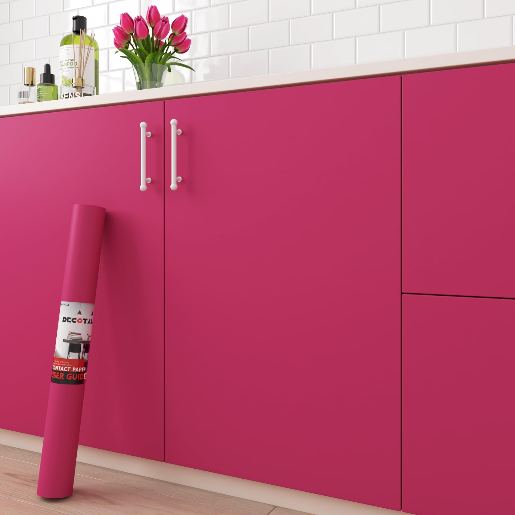 Decotalk Peel and Stick Wallpaper Hot Pink Wallpaper for Bedroom 17.7"x120" SolidPink Contact Paper Removable Hot Pink Contact Paper for Cabinets and Drawers Solid Color Vinyl Wrap for Girls Room